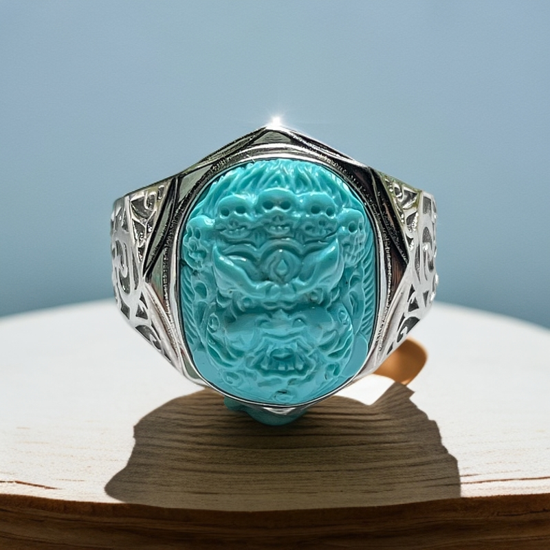 【帝丰】湖北十堰天然原矿绿松石高瓷精工大黑天戒指