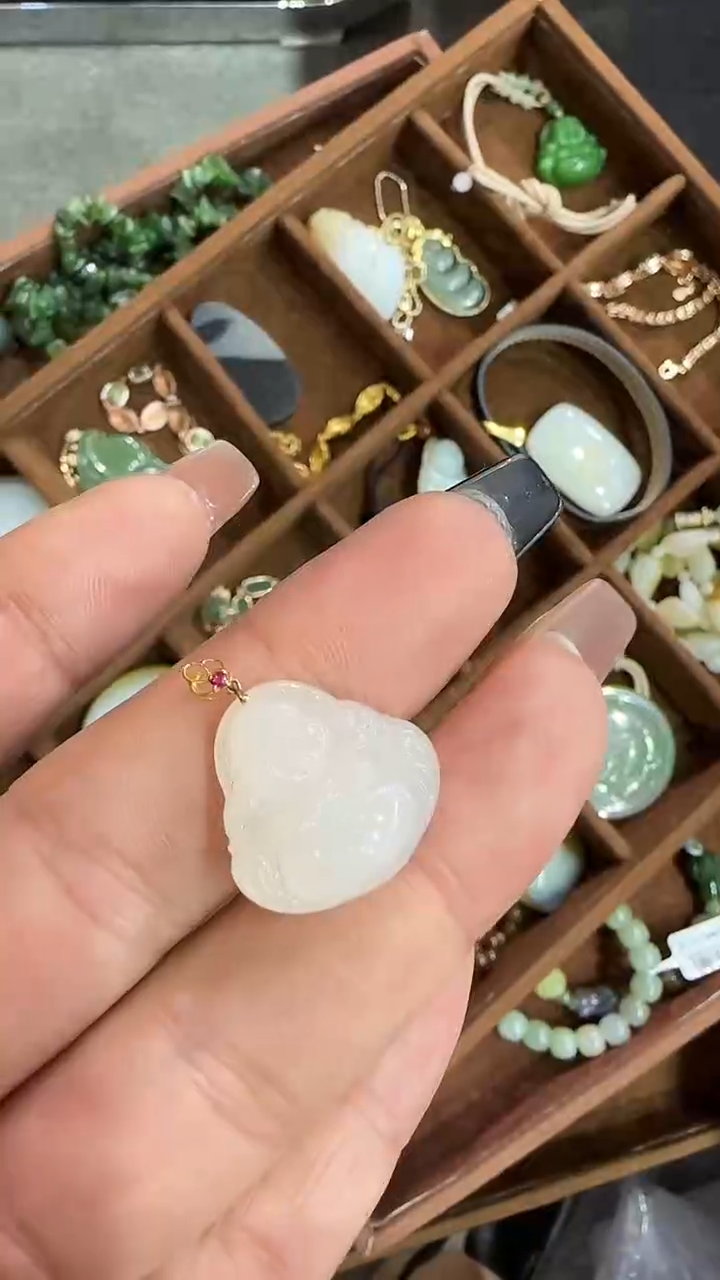 和田玉18K金镶嵌挂件22【宏钰0420】