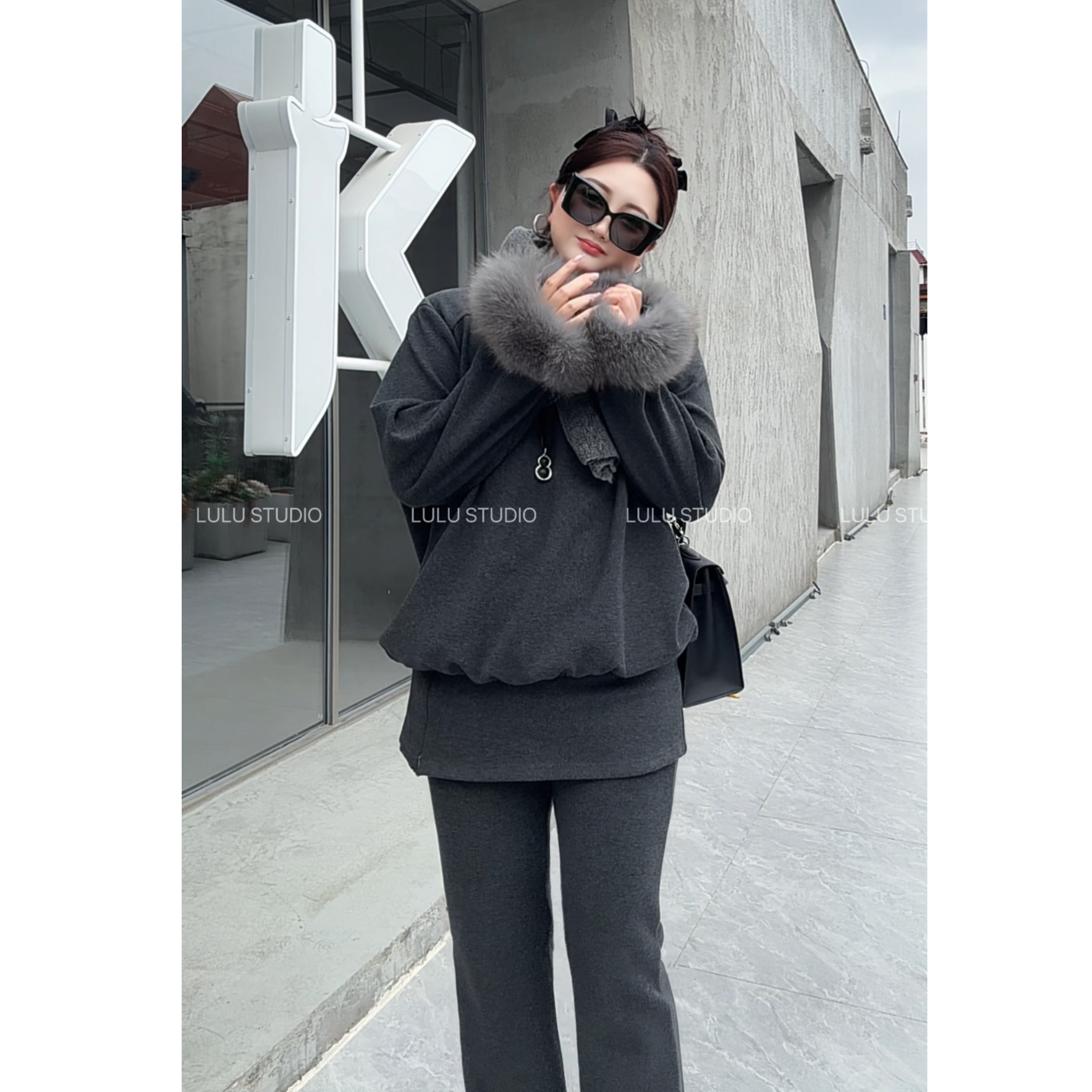 鹿老板【雪国暖冬】时尚套装连帽轻奢套装网红显瘦套装百搭66583