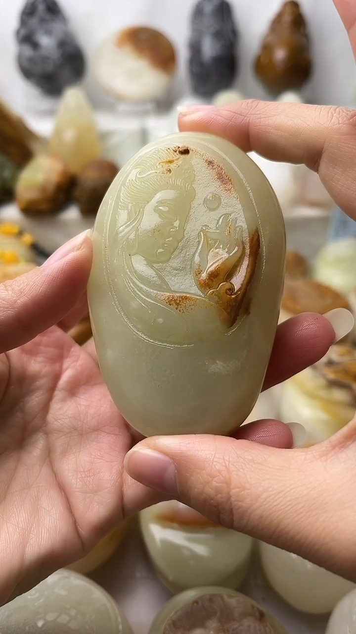 石材古青石棉纹正常不退换观音微瑕