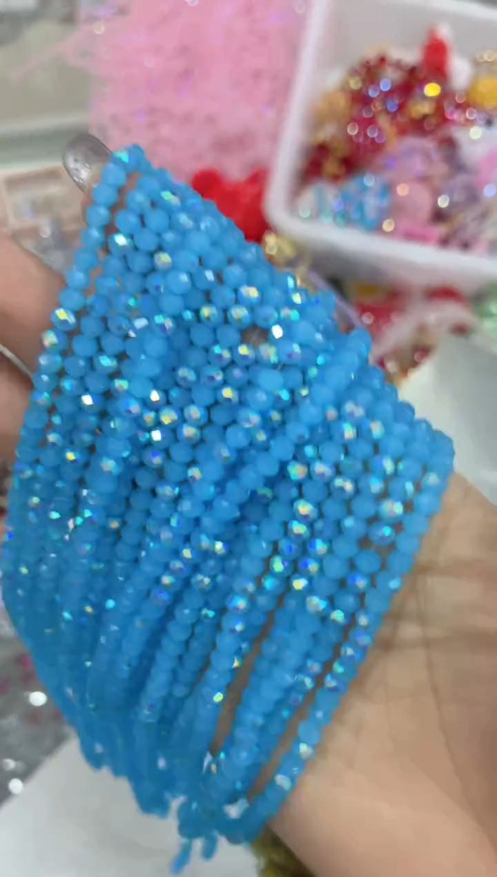 玻璃0998卡4水晶扁10条进口彩湖蓝玉