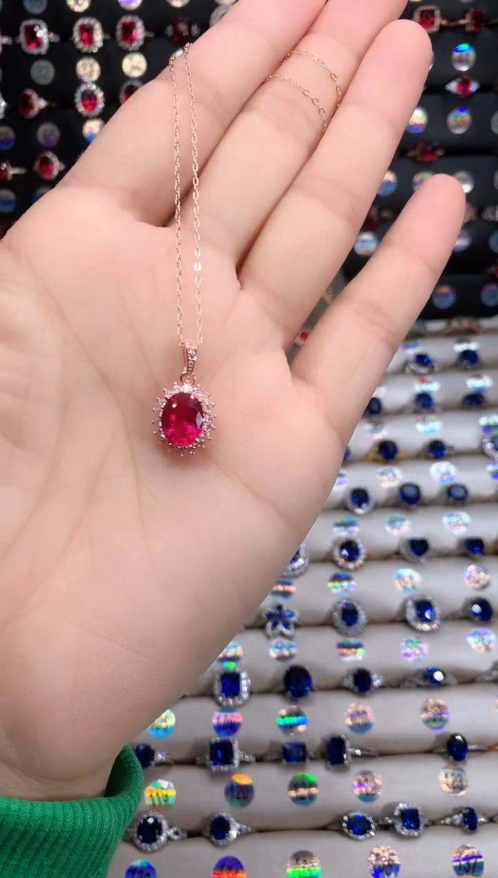 【闪购商品】红宝石吊坠(赠链)银S925镶嵌玫瑰金8.10