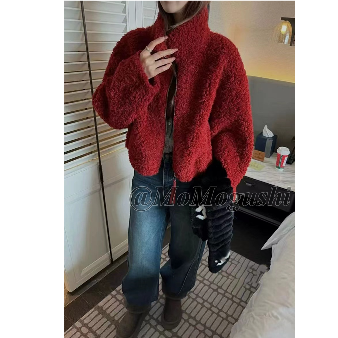 立领休闲冬季女款加绒短外套短款女时尚百搭宽松毛绒保暖韩版秋冬
