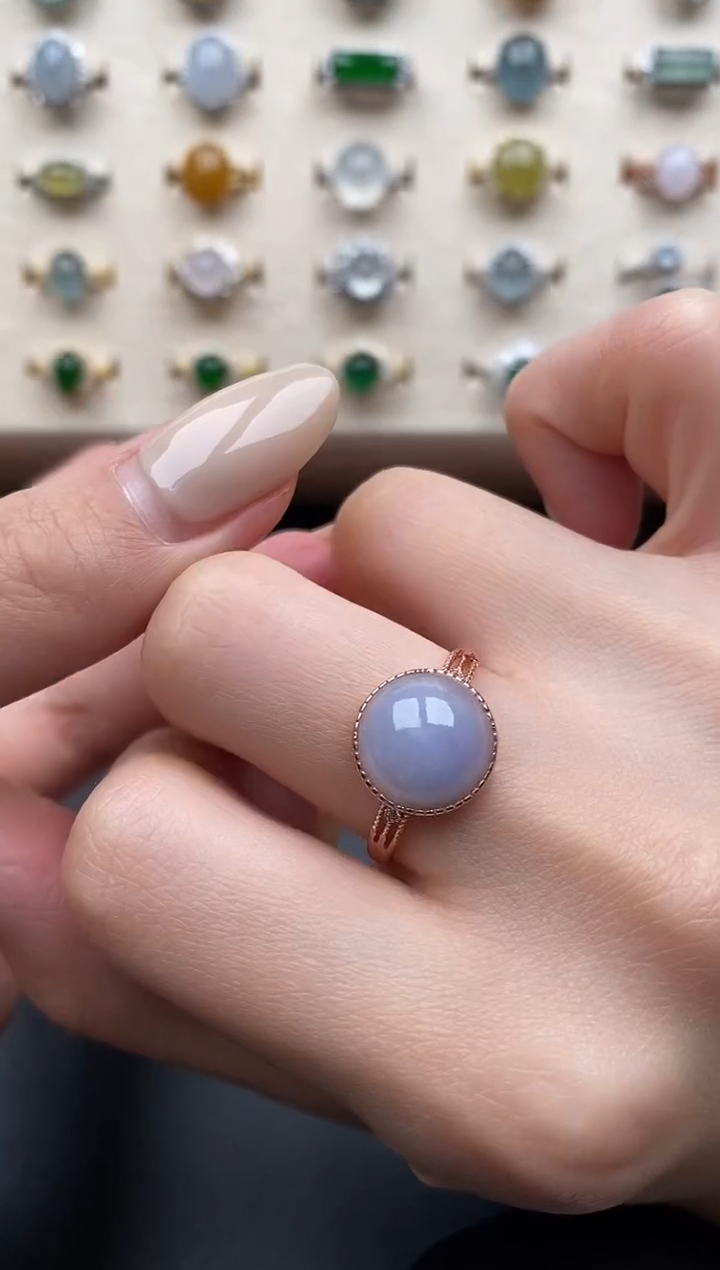 银S925镶嵌戒指翡翠一物一证一礼盒有纹