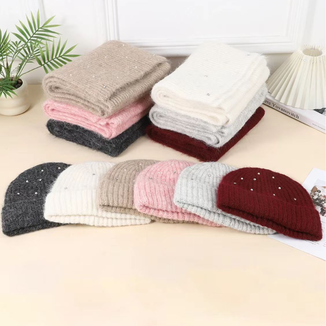 新款秋冬毛线帽保暖百搭针织帽冬季长款围巾现货围脖两件套