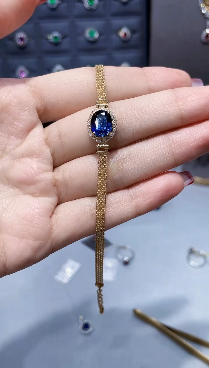 【闪购商品】蓝宝石手链18K金镶嵌3.21克拉