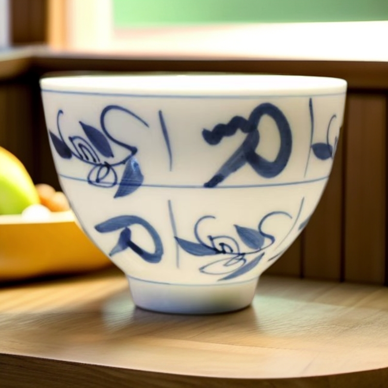 青花刀字纹小杯子一组（6个）/微瑕介意勿拍