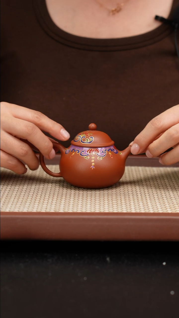 【闪购商品】紫砂茶壶小煤窑朱泥珐琅彩玉容
