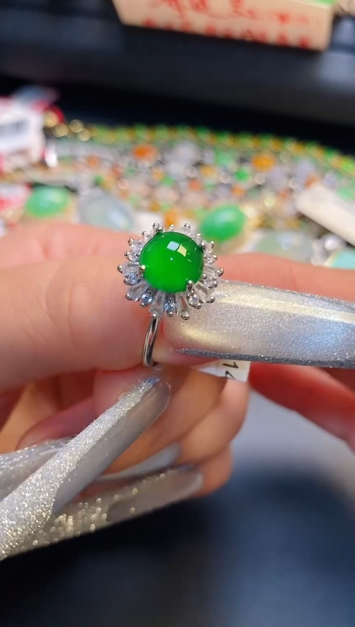 银S925镶嵌戒指翡翠天然