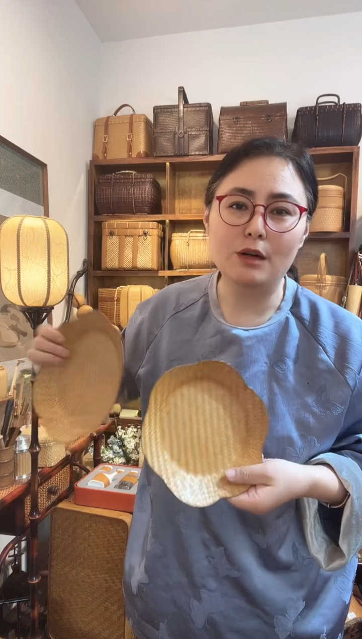 手工竹编花瓣浅果盘2小