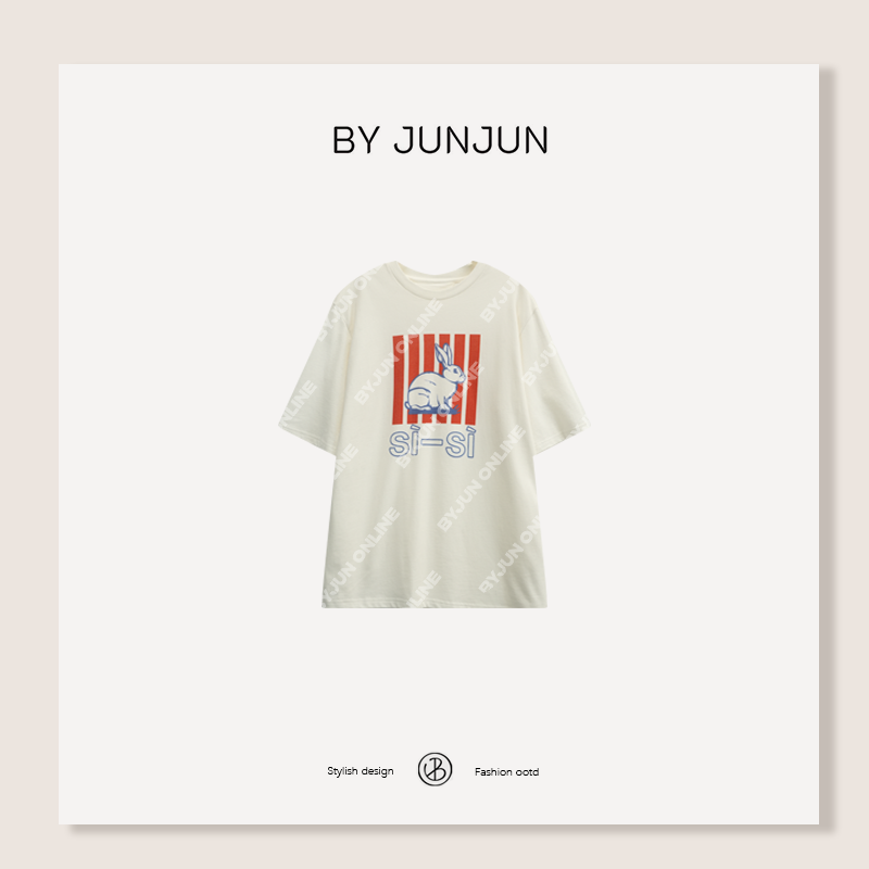 ByJunjun秋季新款女装【大白兔】印花短袖圆领T恤