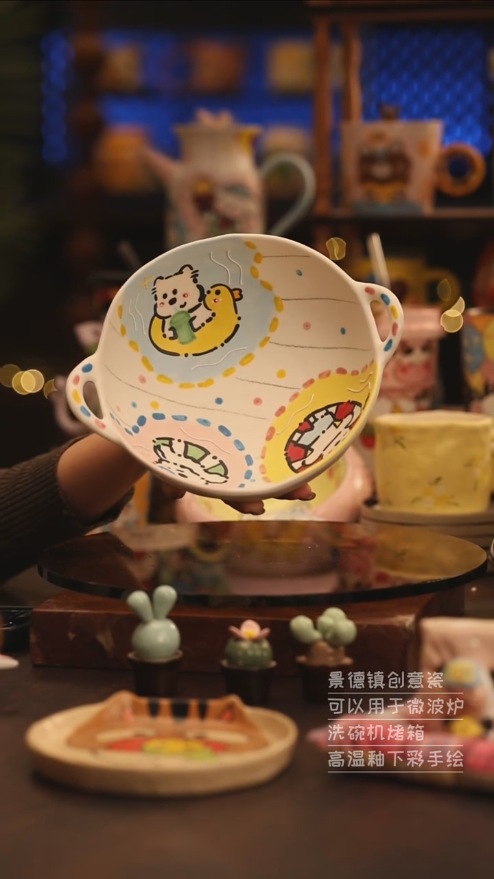 陶瓷景德镇可爱陶瓷釉下彩绘设计师款