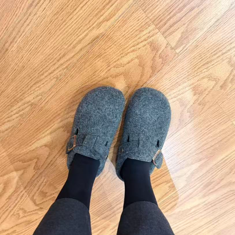 2194余小鱼 深灰色韩版时尚百搭保暖秋冬带跟勃肯鞋厚底女鞋