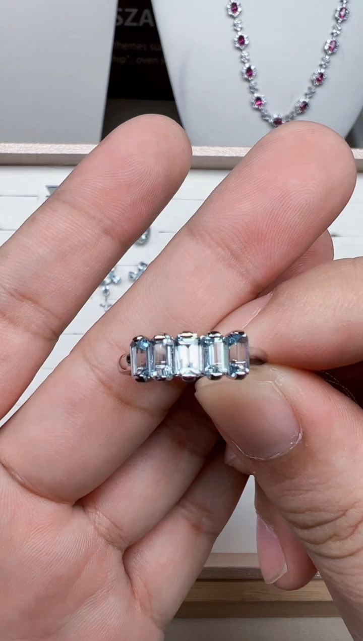 银S925镶嵌戒圈海蓝宝石戒指89