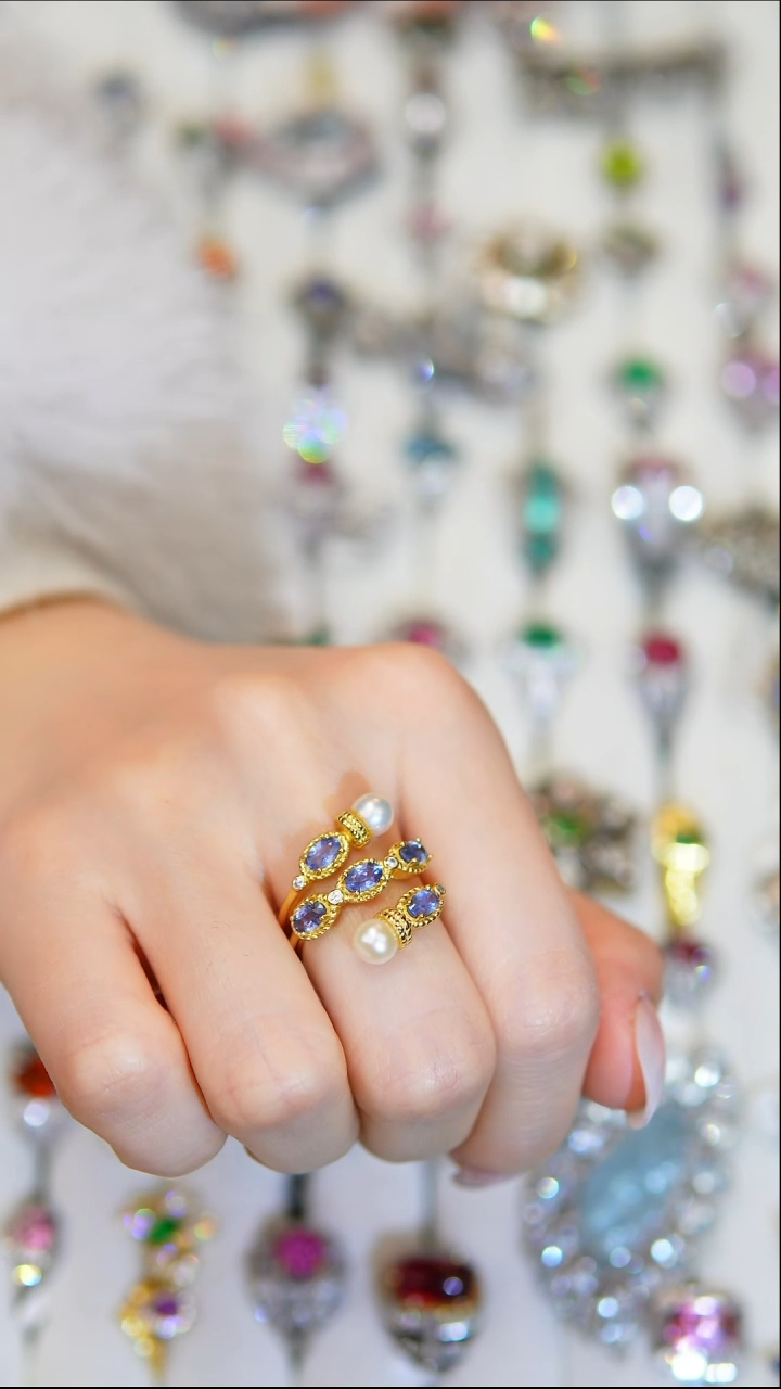 银S925镶嵌戒指定制水晶蓝晶石戒指