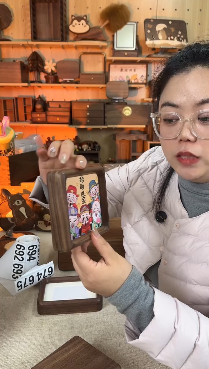 木方形黑胡桃实木相框财神卡纸款4