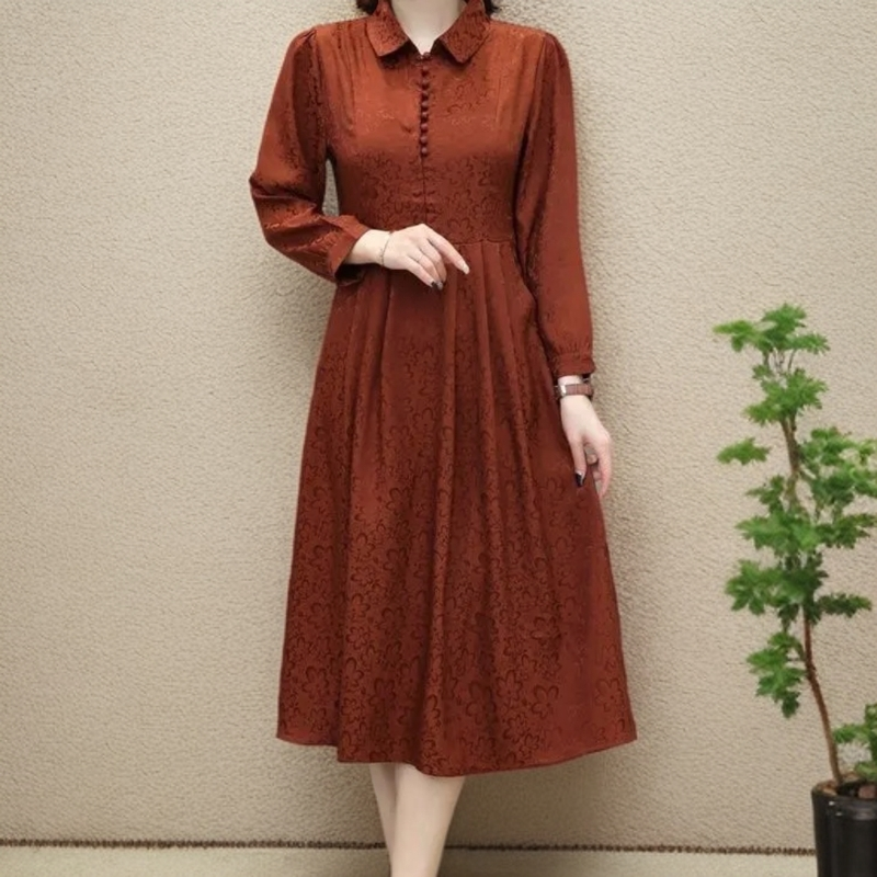 010【巧姐专属】新款气质时尚女士复古红色中长款设计师长裙