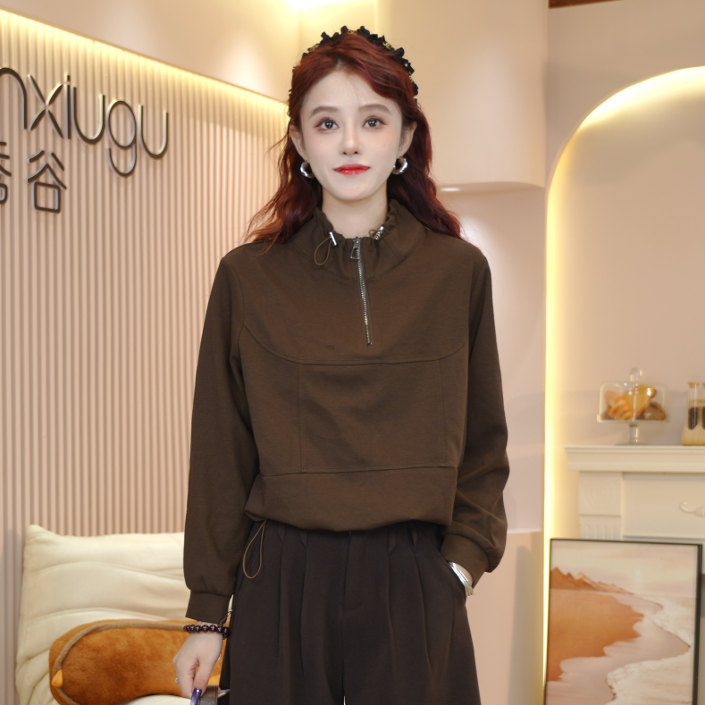 2025秋季新款时尚半拉链立领卫衣女宽松显瘦百搭休闲长袖上衣B639