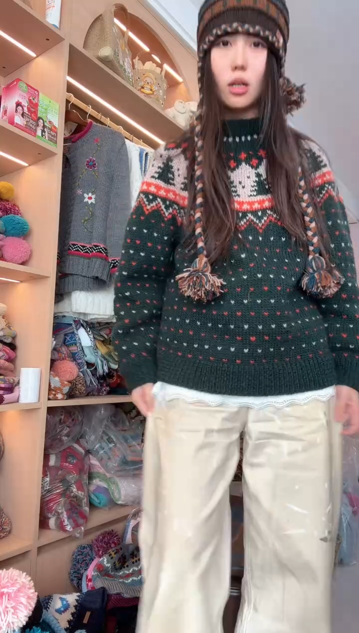 羊毛绿色圣诞套头羊毛衫