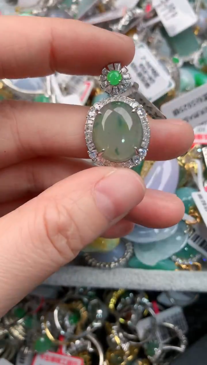 银S925镶嵌戒指翡翠444-8