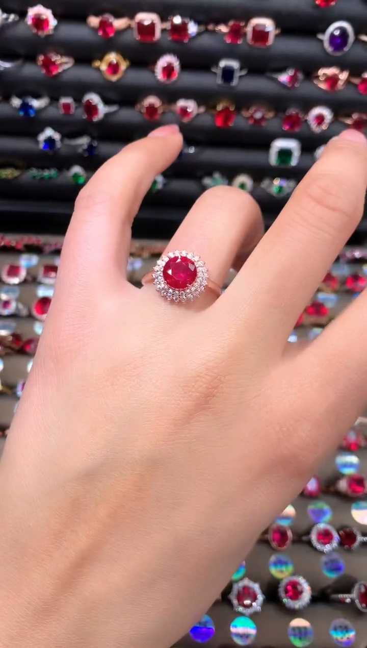 【闪购商品】红宝石戒指银S925镶嵌玫瑰金8