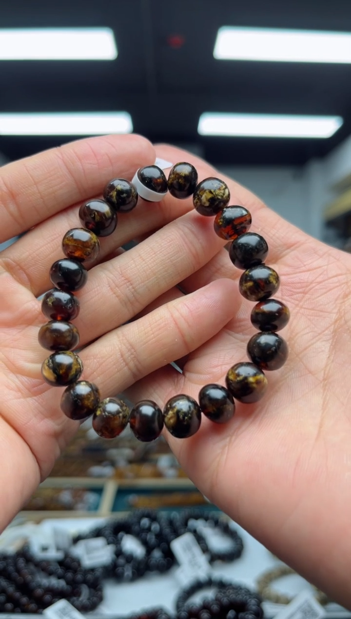 【闪购商品】琥珀裸石未镶嵌抚顺琥珀黑花10+手串