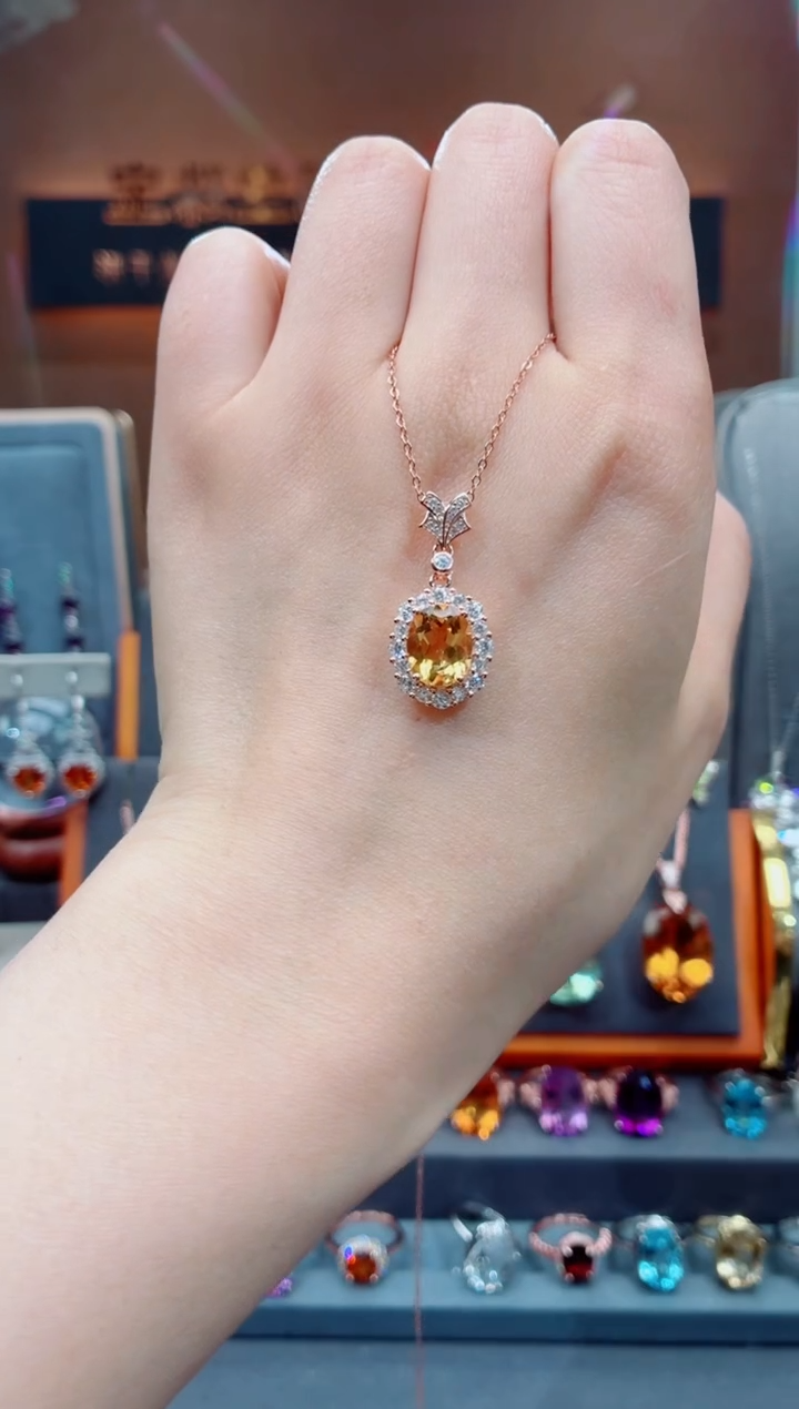 吊坠(赠链)银S925镶嵌黄晶黄晶吊坠含项链