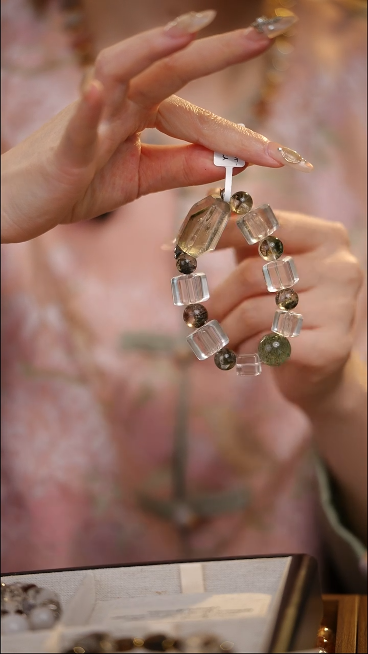 合金手串水晶白水晶 绿幽灵 蓝钢丝