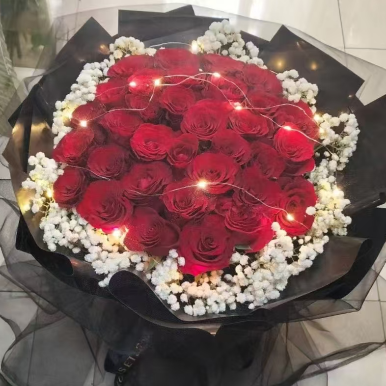 【浪漫专属】33朵红玫瑰花束七夕情人节表白花束送恋人北海送花玫瑰小时达