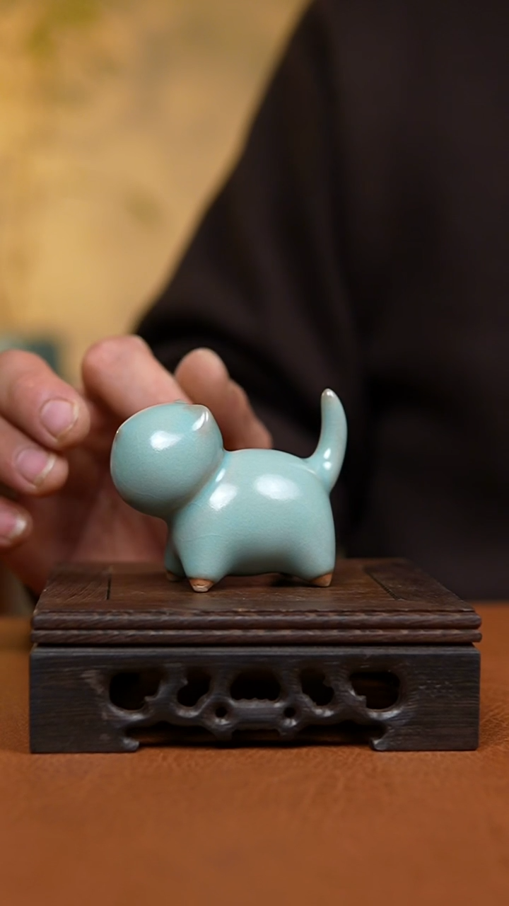 摆件仿古老釉小猫咪茶宠瑕