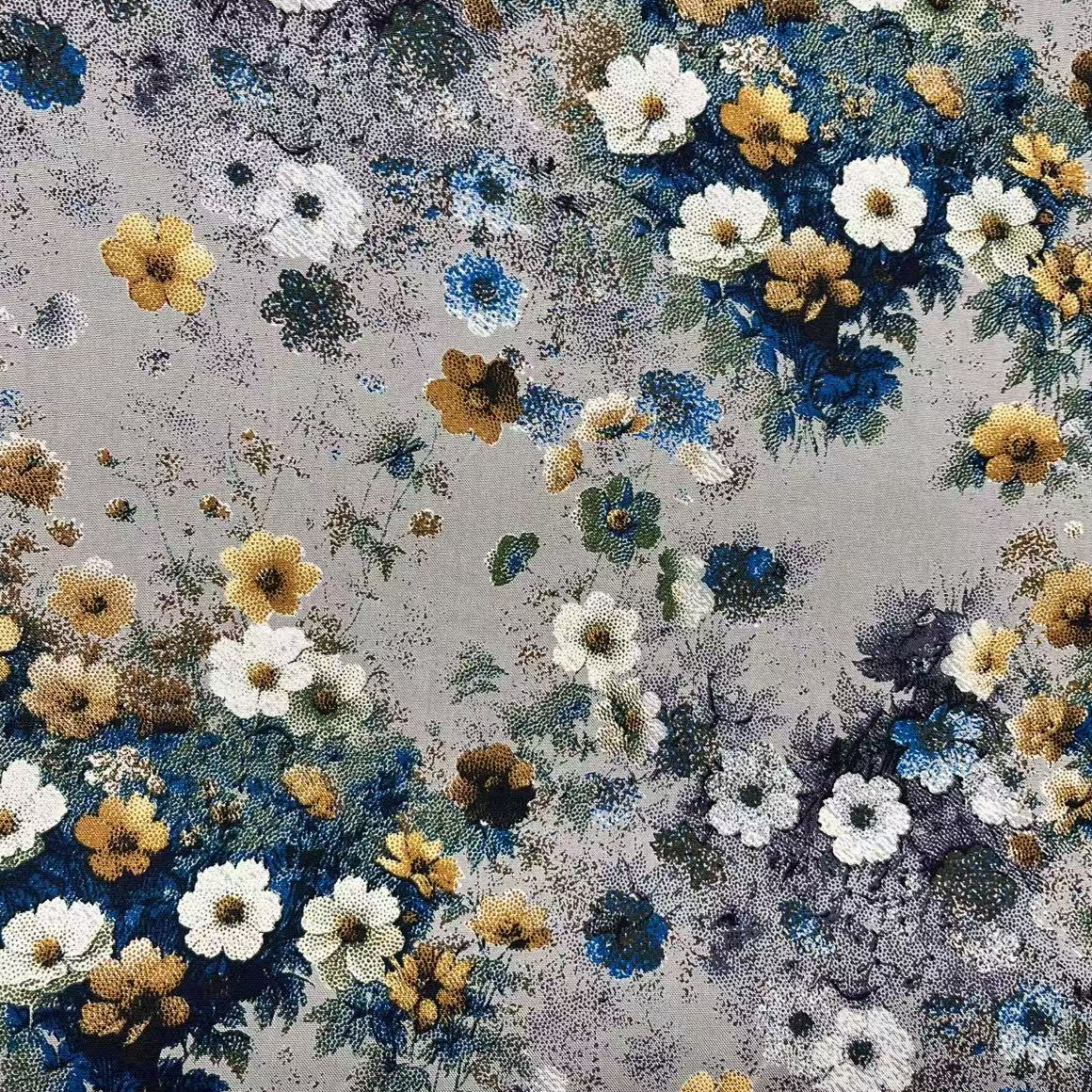 【绒兰】升级款！重磅雕印染底棉绸布料 199号 多彩花