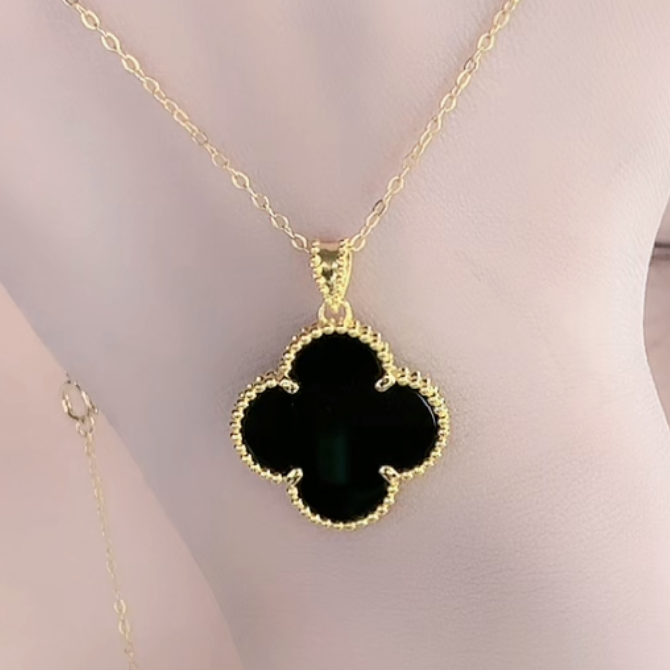 18K金黑玛瑙20mm吊坠气质百搭时尚