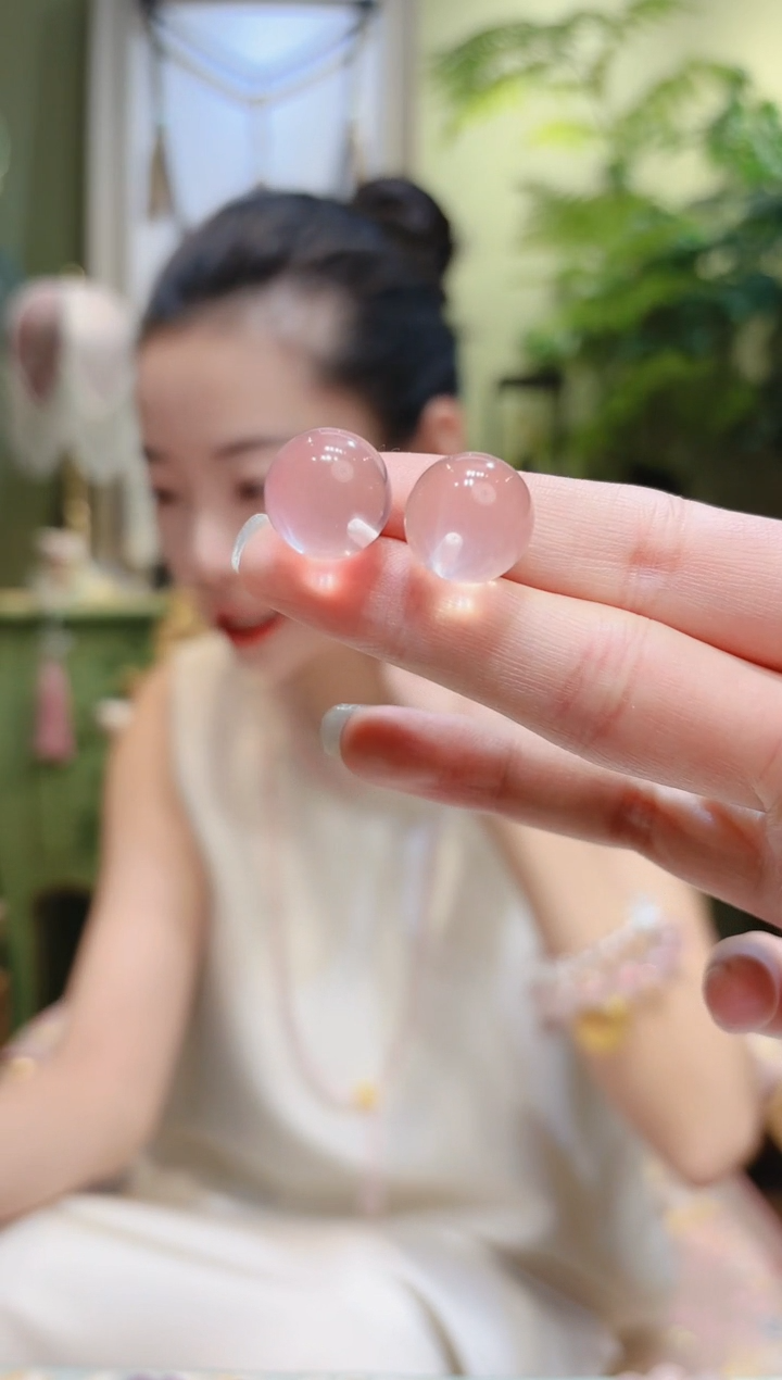 【闪购商品】水晶耳饰18K金镶嵌粉水晶耳饰