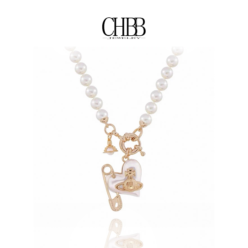 橙画 合金项链 珍珠爱心别针 女款