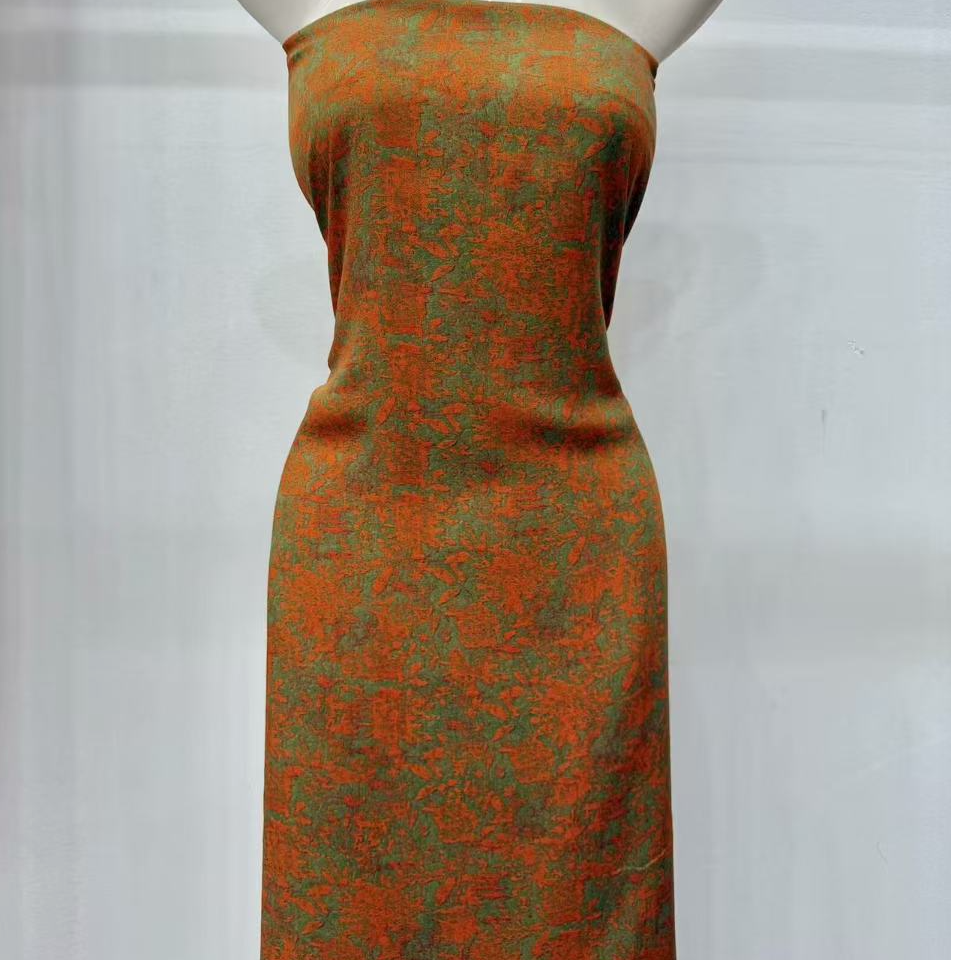 65支染底贡缎云锦段棉绸布料绿底手绘牡丹（不支持7天无理由退换）