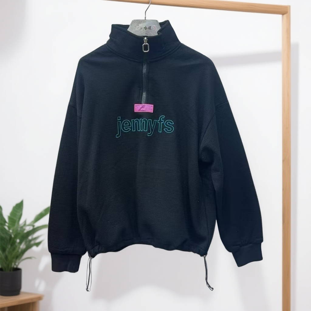 8826#【衣长60左右】秋冬款加绒立领休闲字母刺绣下摆抽绳卫衣