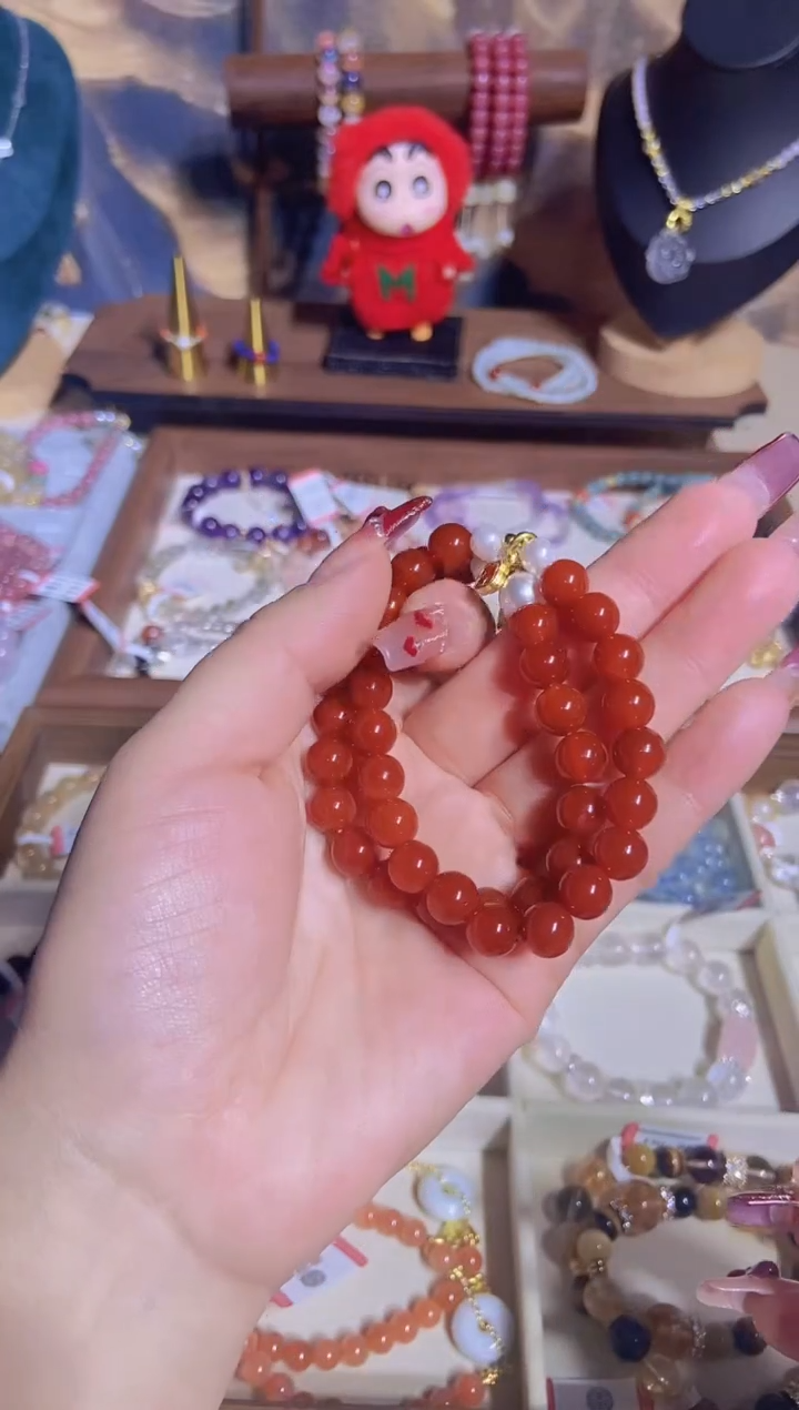【闪购商品】玛瑙/玉髓手链合金红玛瑙手串卡10