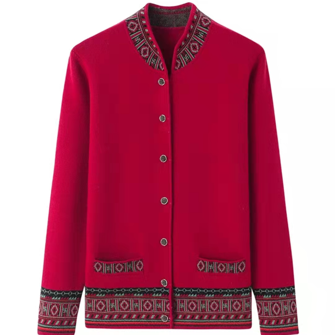 民族风加厚立领中老年妈妈开衫气质妈妈装