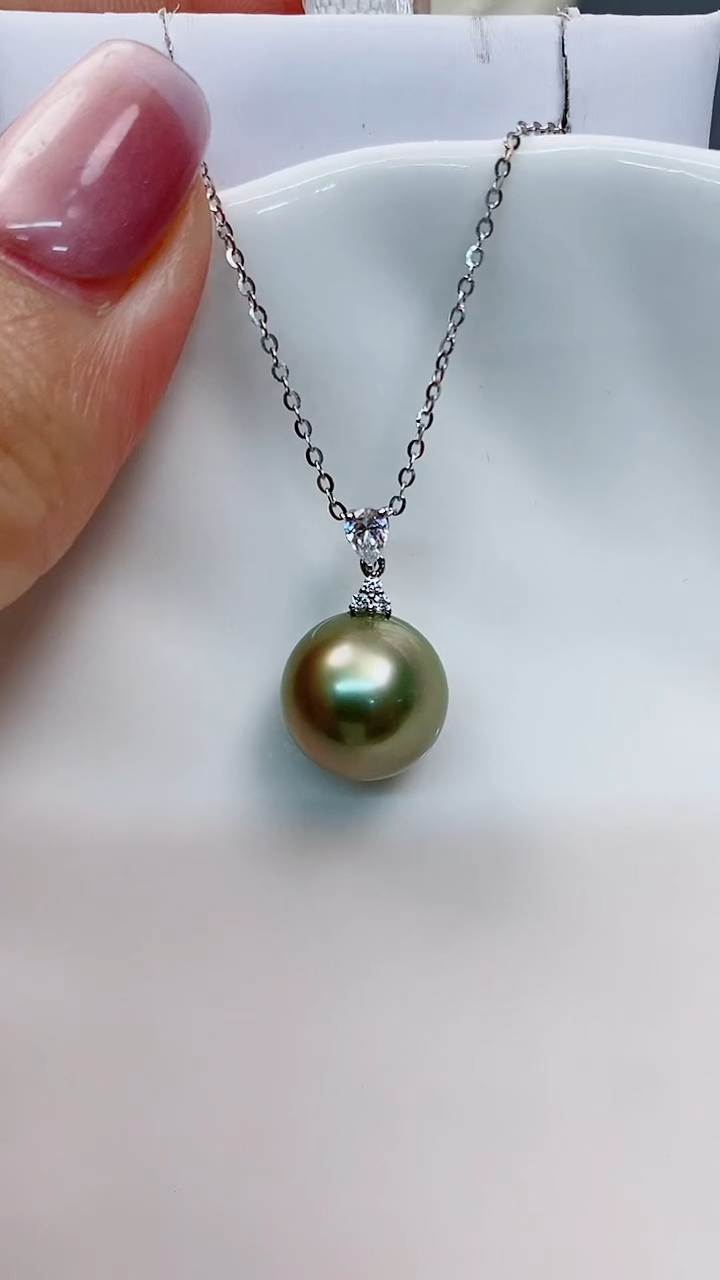 【闪购商品】海水珍珠吊坠(赠链)18K金镶嵌12-13大溪地黑珍珠吊坠