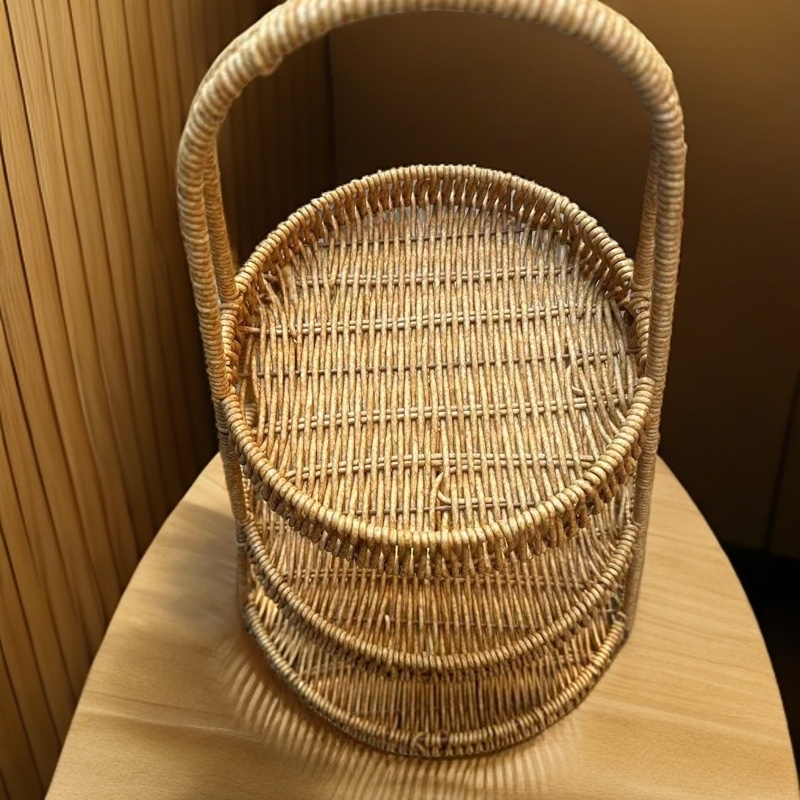 B04浅咖色圆形三层果盘围炉煮茶水果盘