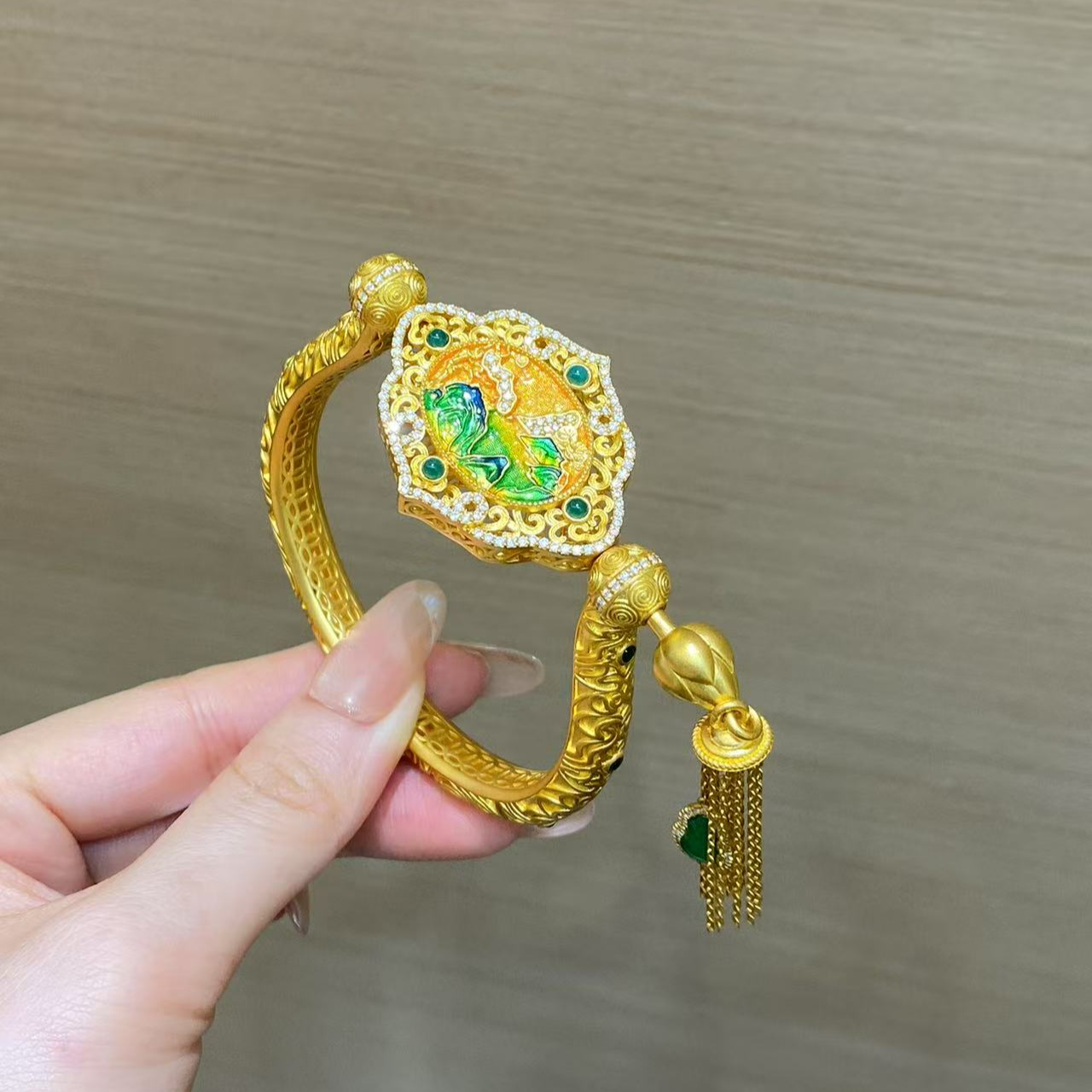 【新美源】足金999 镶嵌工艺 千里江山步摇手镯（大版）