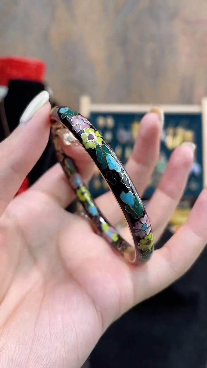  非遗手工景泰蓝开口镯子黑色