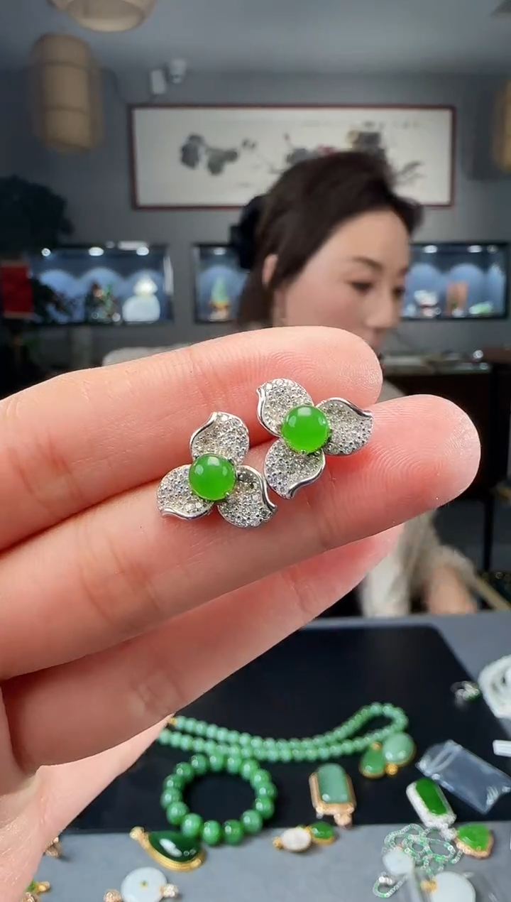 【闪购商品】和田玉耳饰银S925镶嵌1