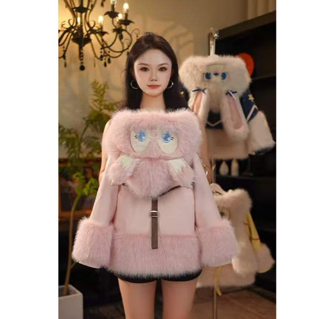 AODUOSEN/奥多森高端定制甜美玲娜贝儿时尚秋冬皮衣一体外套