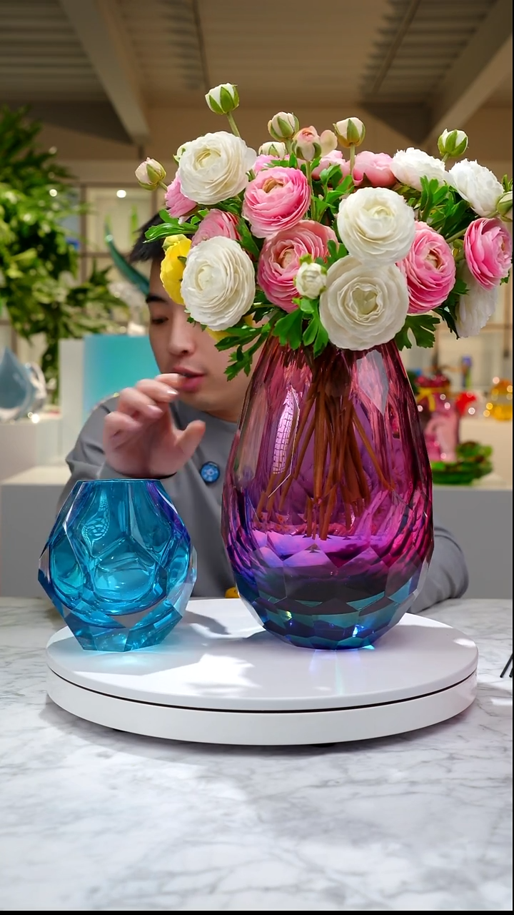 手工艺品琉璃【孤品折扣】金紫色天空蓝花器+香薰瓶