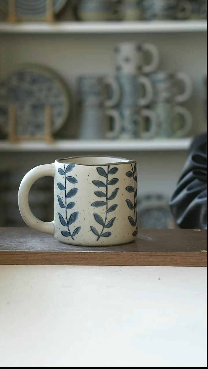 陶粗陶手绘藤蔓马克杯420ml@7-7@