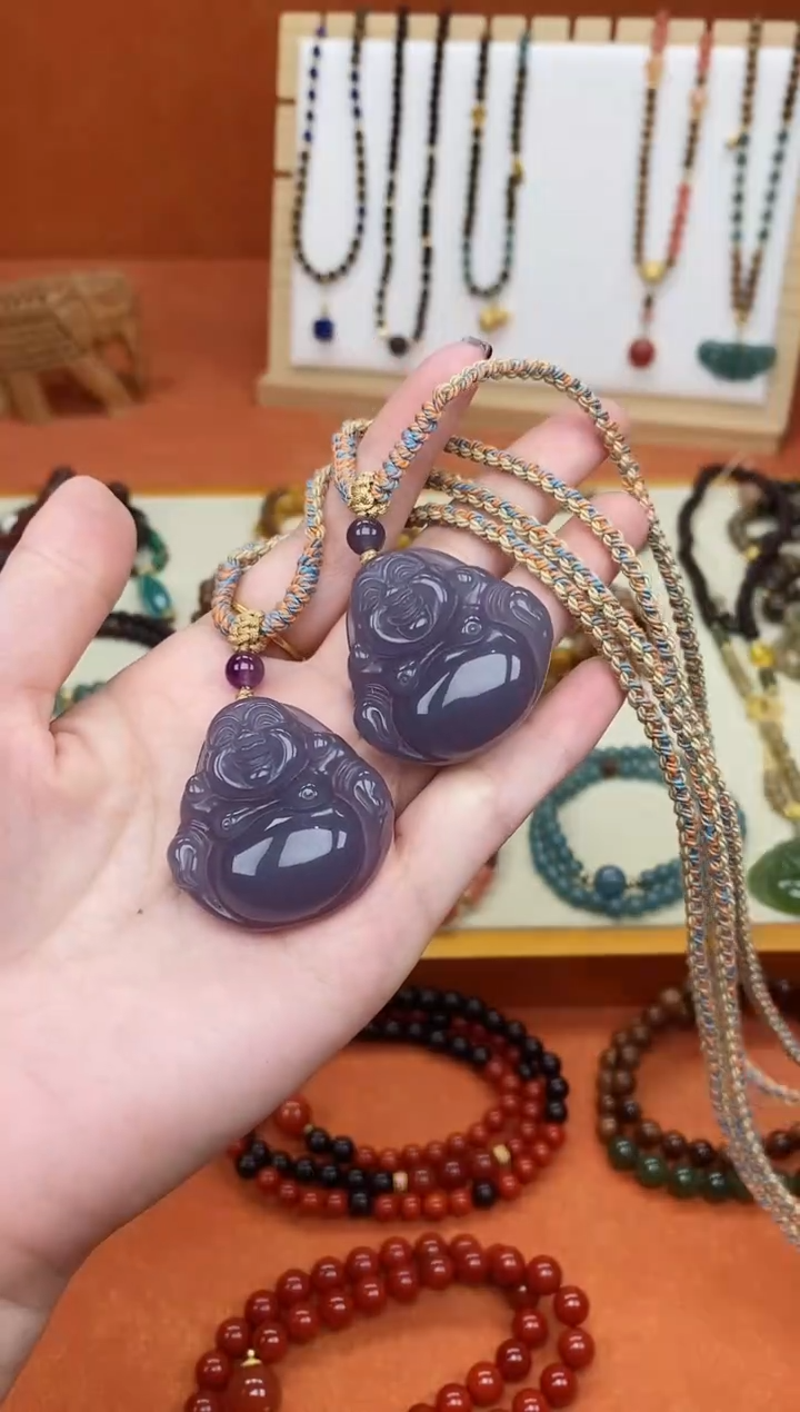 项链未镶嵌和田玉烟紫和田佛公项链