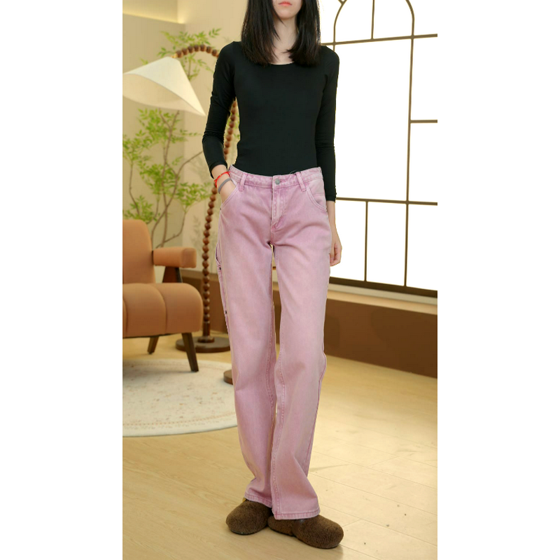 GUESS 小众时尚宽松牛仔长裤-W4GG10D4SB0