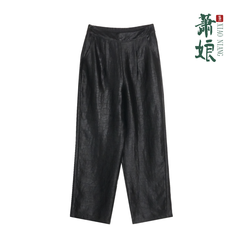 萧娘【金榕】缎龟香云纱新中式直筒裤桑蚕丝百搭宽松国风女裤1987