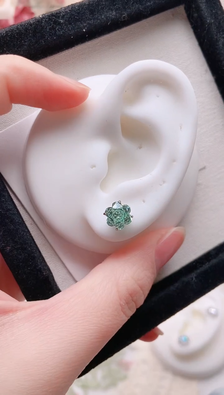 钛钢合金合成立方氧化锆8M六瓣花|茶语轻歌8427一只